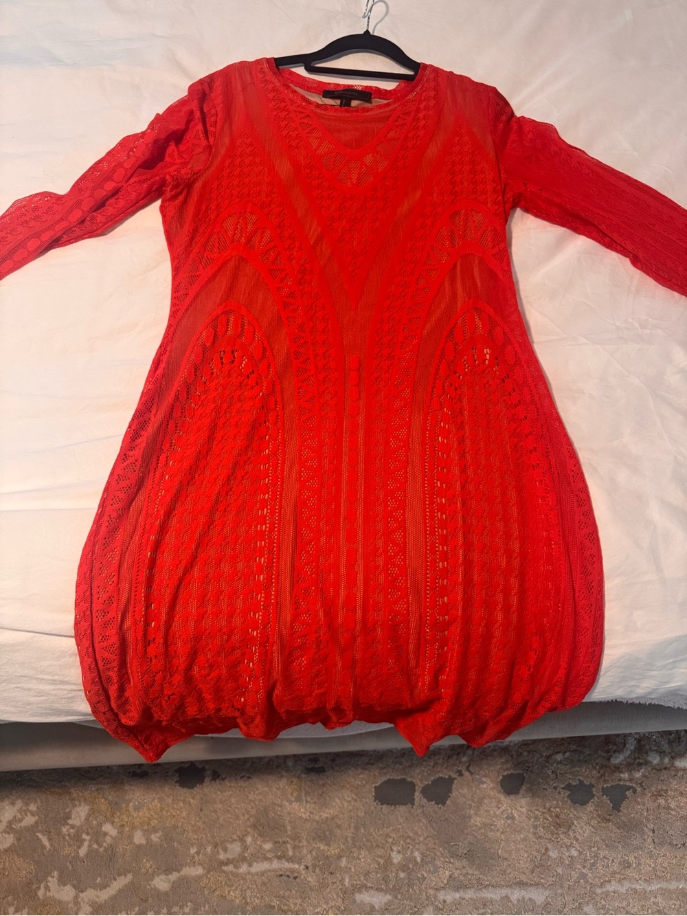 BCBGMaxAzria Red Crochet Knit Midi Dress